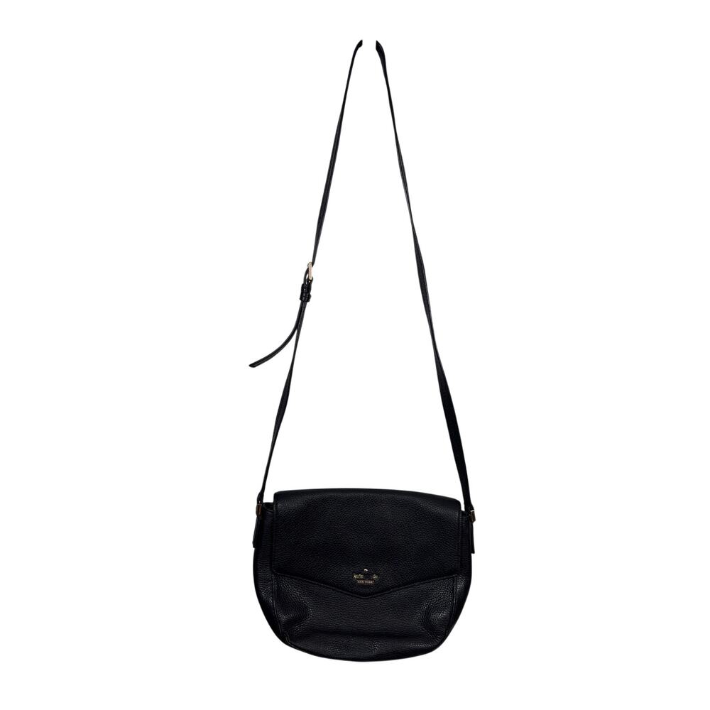 Kate Spade Crossbody Bag Womens Black Flap Pebbled Leather Gold Hardware